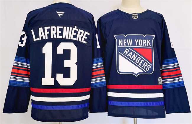 Mens New York Rangers #13 Alexis LafreniereNavy 2024-25 Stitched Jersey